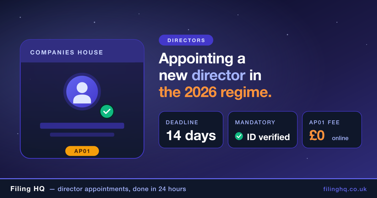 Appointing a new director: the AP01 playbook every UK founder should know in 2026