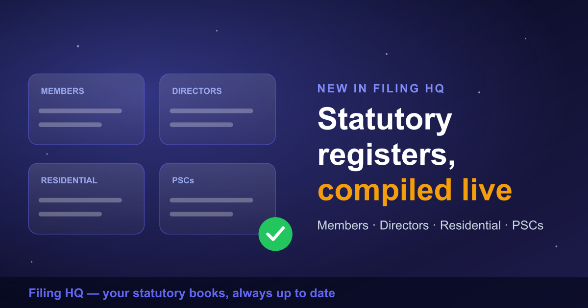 New in Filing HQ: statutory registers, compiled live from your records
