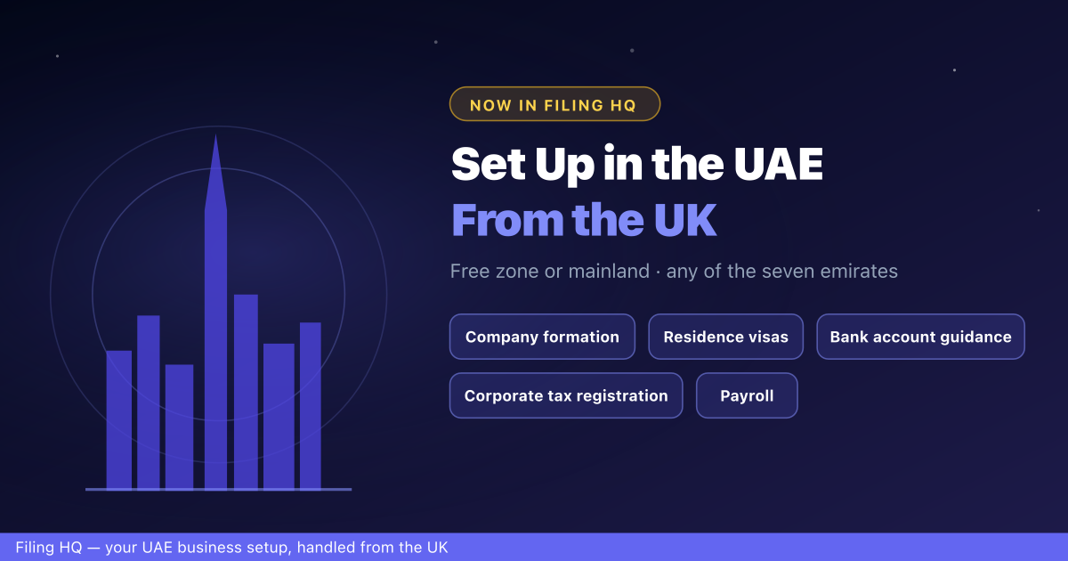 New in Filing HQ: UAE company formation, visas, banking, corporate tax and payroll